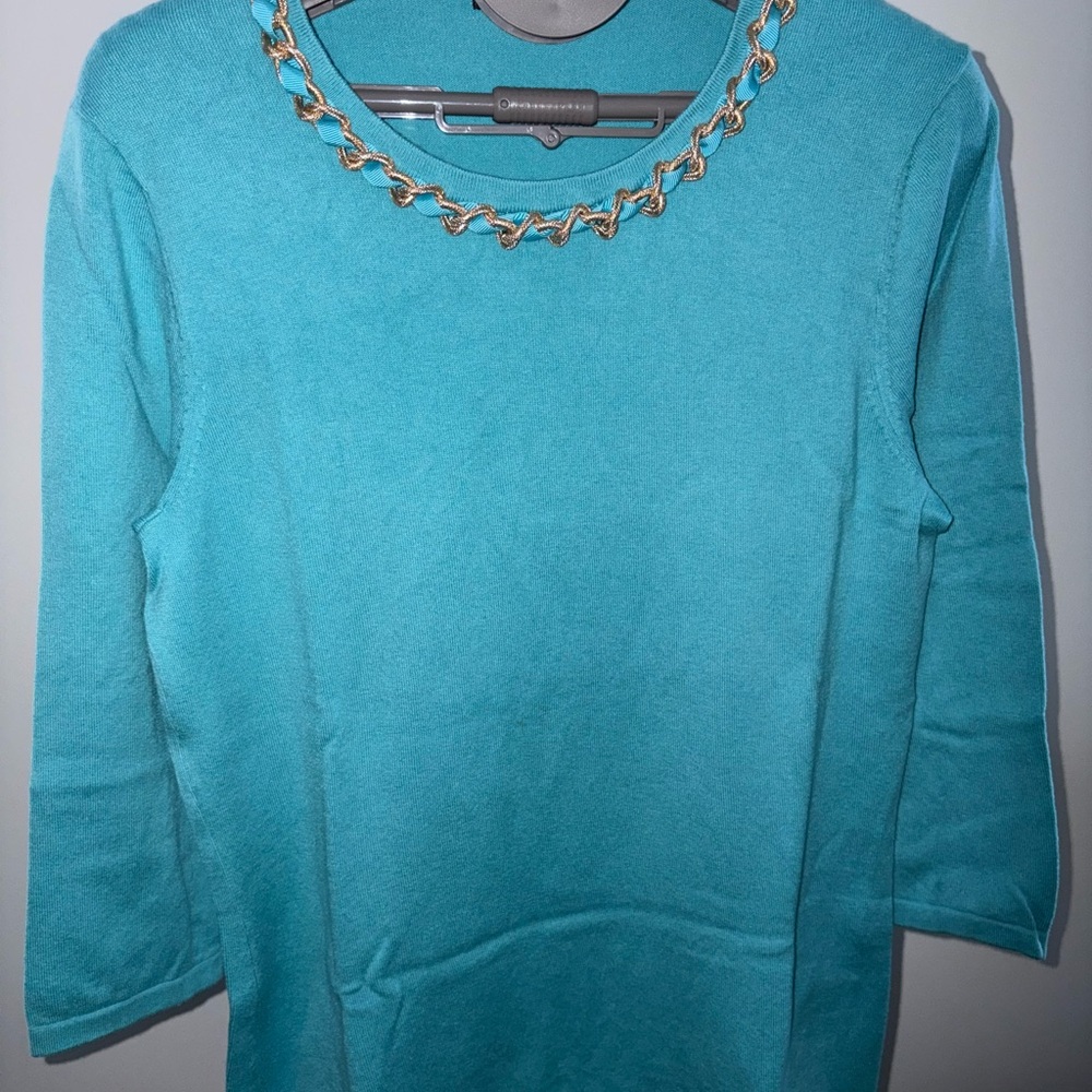 J. McLaughlin Teal Top with Gold Chain Detail
